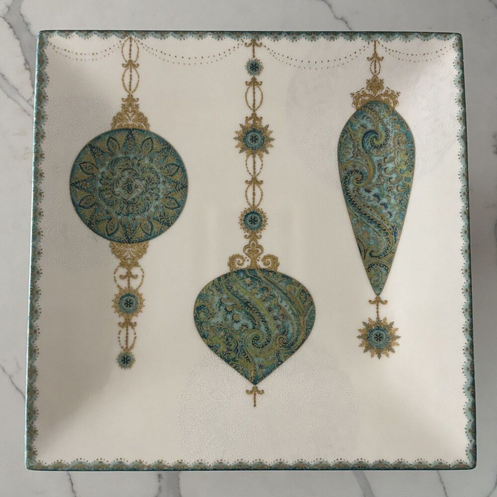 222 Fifth Constantina Turquoise Cake Stand Footed Serving Plate Fine China 10”